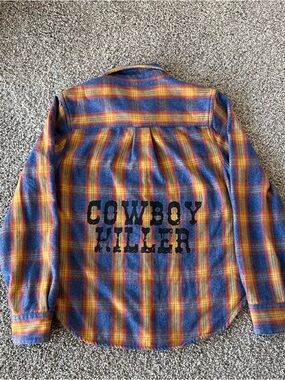 Toad&Co Cowboy Killer Blue, Yellow, Red Flannel Shirt - Women’s Medium